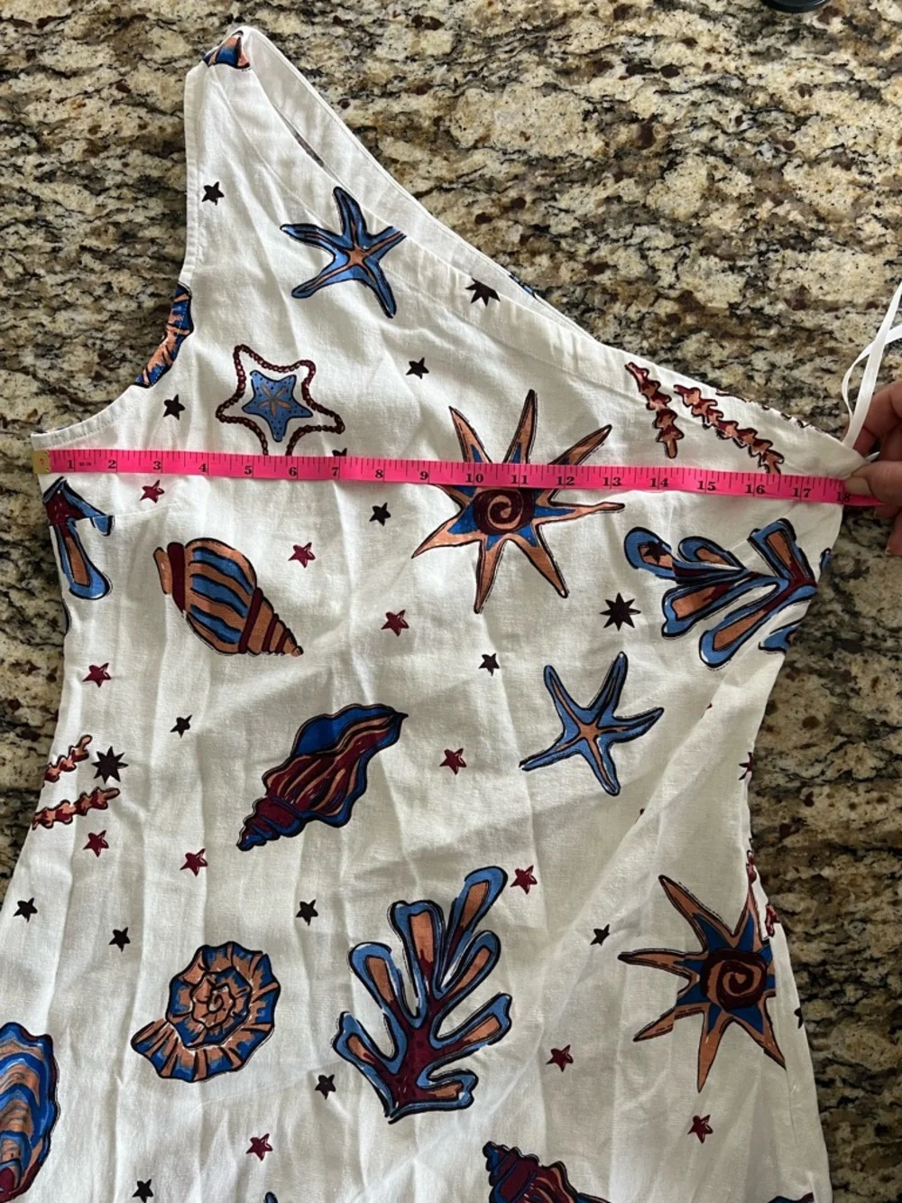 NWOT ONE-SHOULDER SEASHELL PRINT DRESS M - Picture 9 of 14